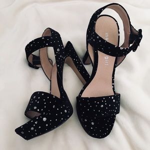 MADDEN GIRL black velvet + silver sparkle heels